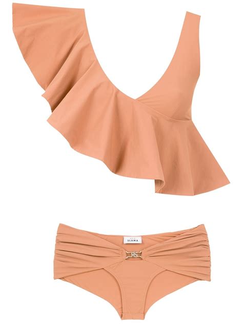 Amir Slama Ruffled Top Bikini Set Neutrals FARFETCH AO