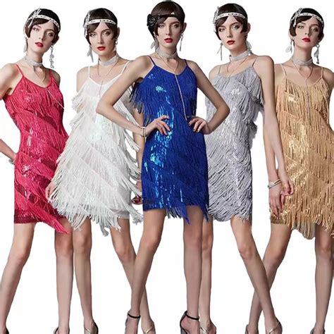 SIDAIMI 1920s Vintage Great Gatsby Party Sequin Dress Sexy V Neck