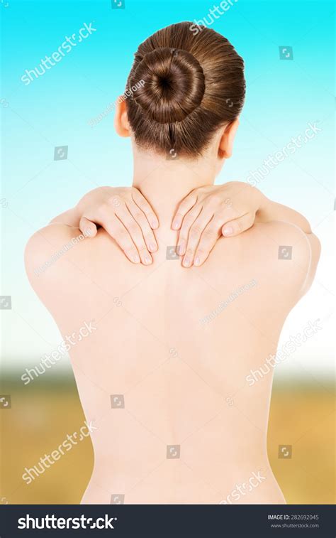 Naked Woman Touching Her Painful Back Stock Photo Edit Now 282692045