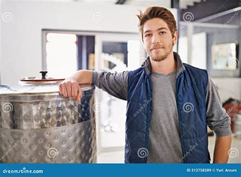 Brewery Man And Portrait With Tank In Factory With Confidence Pride