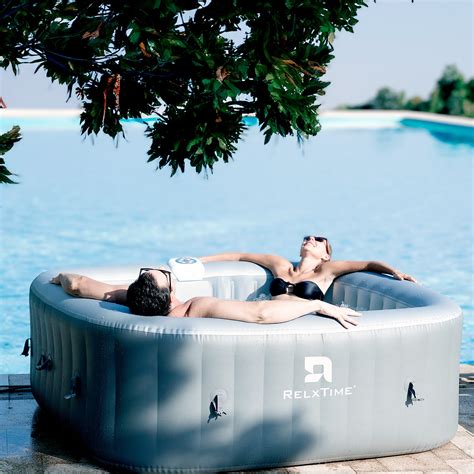 Relxtime Inflatable Hot Tub Person Blow Up Spa Square Portable Outdoor Hottub Soothing