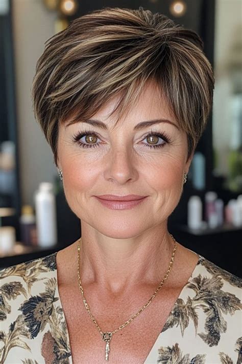 Trendy Pixie Haircuts For Women Over Warm Brunette Pixie With Highlights