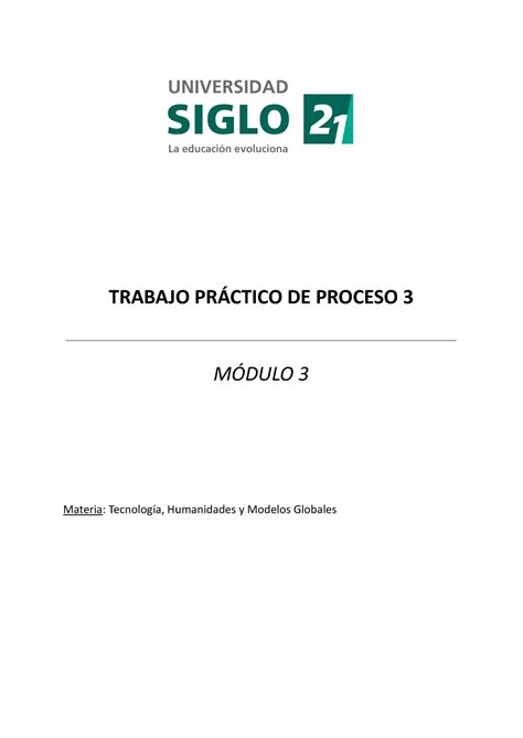 Tp Proceso Tecno Trabajo Pr Ctico De Proceso M Dulo Materia