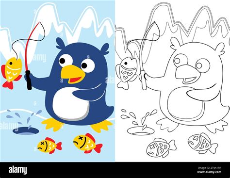 vector de dibujos animados de pesca de pingüinos lindos libro para