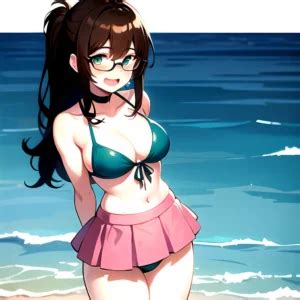 1girl D Bikini Bikini Bottom Aside Bikini Skirt Black Choker Blush Breasts Brown Hair Choker