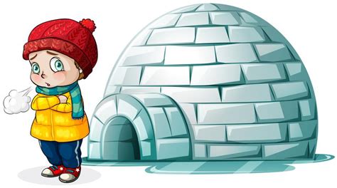 boy standing  front  igloo  vector art  vecteezy