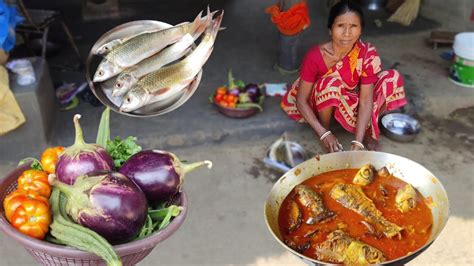 Fish Curry With Brinjal Prepared By Santali Tribe People Rural