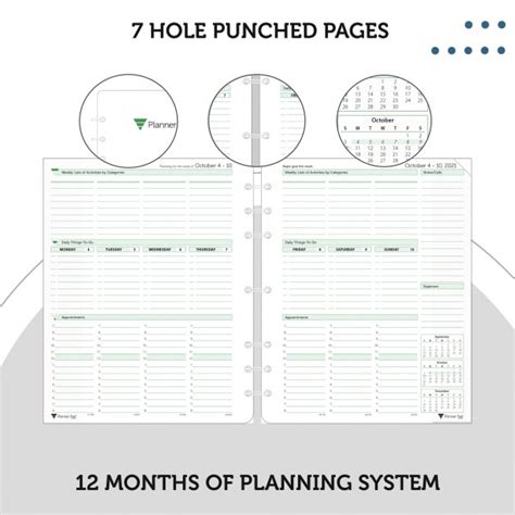 Planner Pads Loose Leaf Organizer Green Ink Style Personal Size