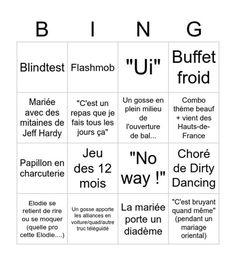 Mariages Pour Une Lune De Miel Bingo Card