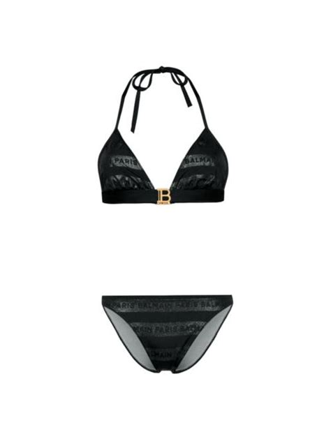 Balmain Logo Print Triangle Bikini Set Reversible