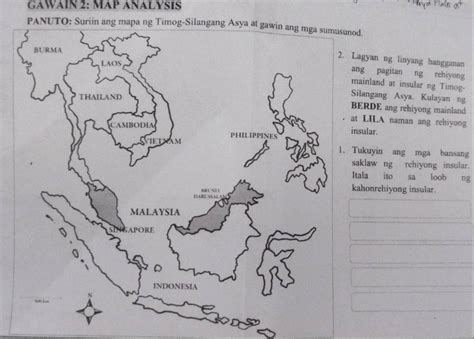solved gawain  map analysis panuto suriin ang mapa ng timog