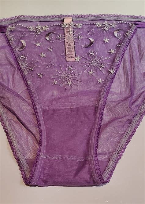 Victorias Secret Shiny String Bikini Panty Sheer Moon Stars L PURPLE Foxglove EBay