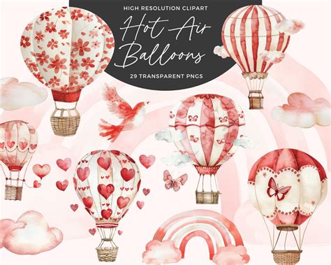 Watercolor Hot Air Balloon Clipart Blue Red Hot Air Balloons Png Hot Air Balloon Graphics