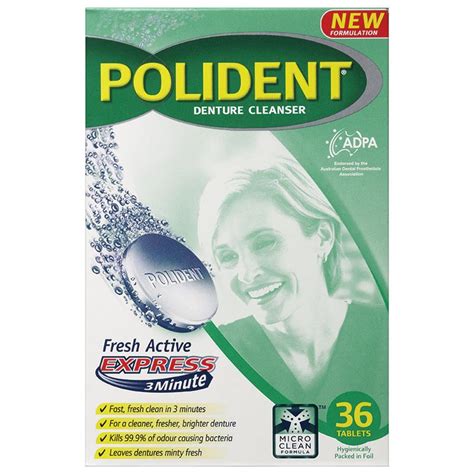 Polident Fresh Active Denture Cleanser Express 3 Minute 36 Tablets