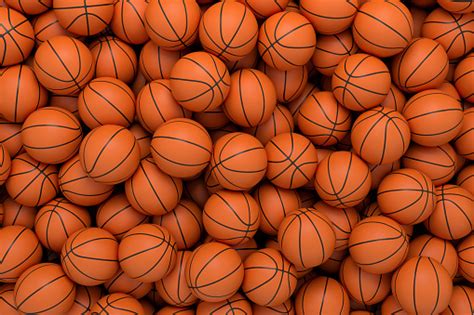 3d Rendering Of Many Orange Basketball Balls Lying In An Endless Pile