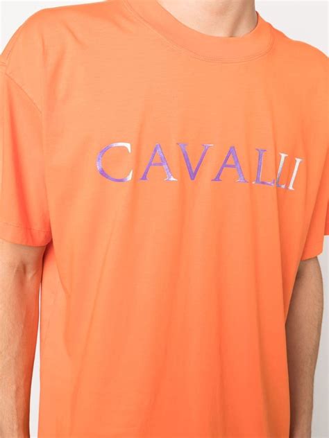 Roberto Cavalli Logo Print Cotton T Shirt In Orange Modesens