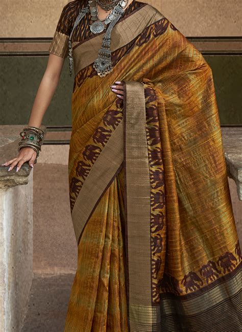 Buy Indian Ethnic Clothing Teej Mustard Sarees