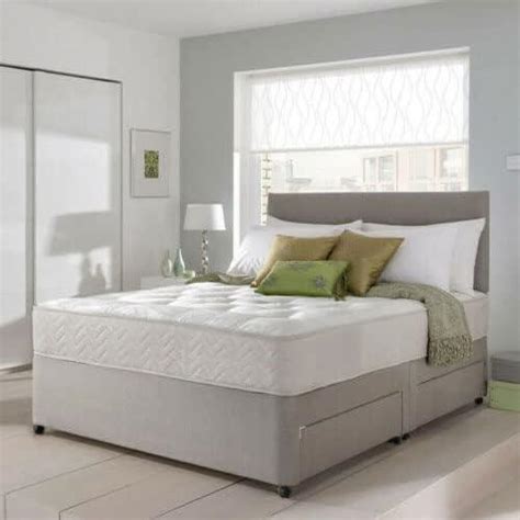 Grey Suede Divan Bed Bases & 20” Plain Headboard with 2 Storage & Spri ...