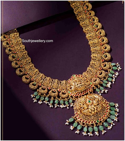 antique gold nakshi lakshmi haram indian jewellery designs