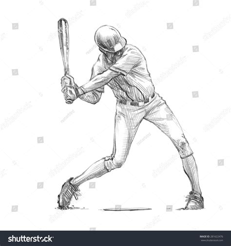 Sports Series Sketchy Pencil Drawing Of A Baseball Player Batter