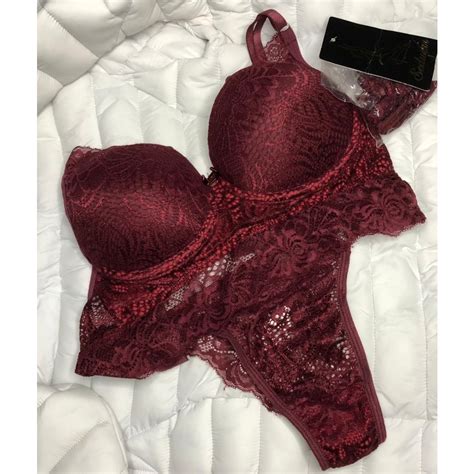 Conjunto Lingerie Na Cor Vinho Todo Detalhado Em Renda Ref Shopee Brasil