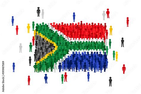 Vector South Africa State Flag Formed By Crowd Of Cartoon People Stock