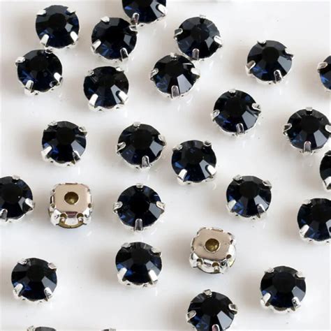 Pick Size 3 4 5 6 7 8 Mm Dark Blue Rhinestones With Sewing Gold Silver