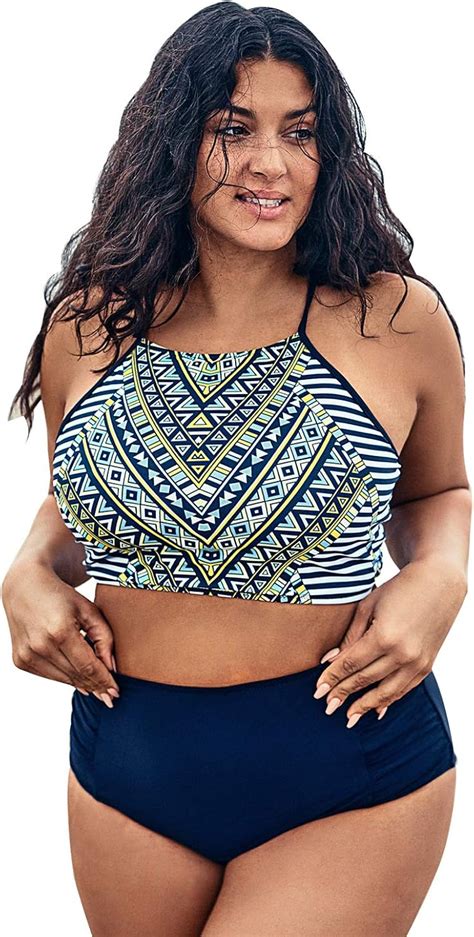Amazon CUPSHE Women S Plus Size Bikini Set Tank Lace Shirring High Waisted Swimsuit