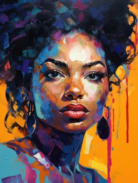 Hermoso retrato colorido de mujer negra al estilo de la pintura al óleo