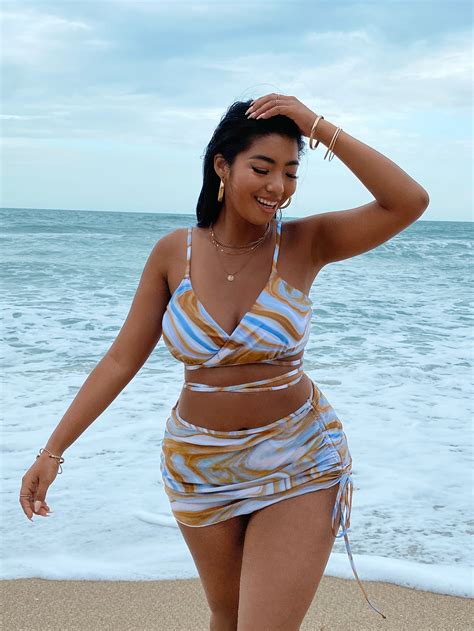 3pack Plus Fluid Pattern Bikini Swimsuit Beach Skirt