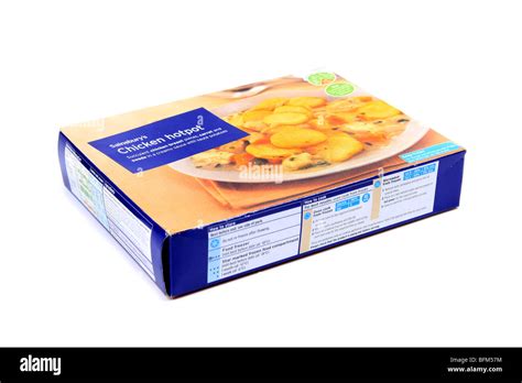 Frozen Chicken Hot Pot Ready Dinner Cardboard Packaging Set Against A White Background Stock