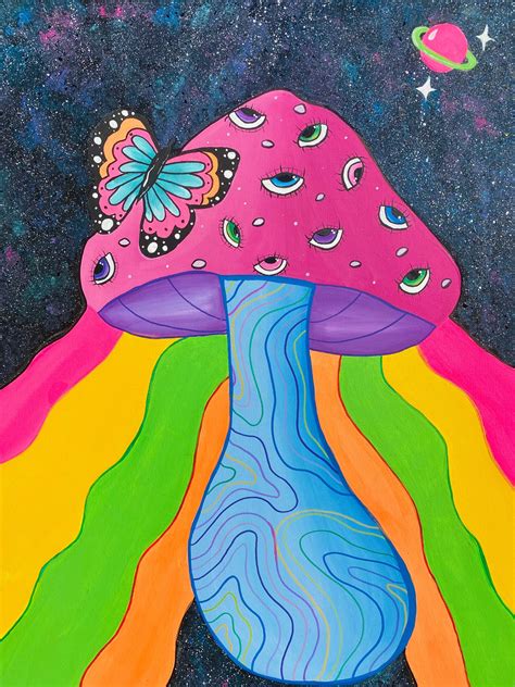 Trippy Mushroom Acrylic Painting Etsy