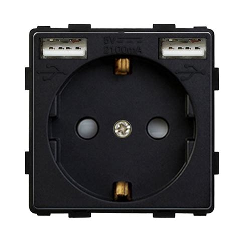 Розетка (модуль) электрическая с 2 USB (Type A + Type A) с заземлением ...