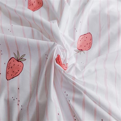 100 Cotton Duvet Cover Pink Strawberries Bedding Set White Etsy