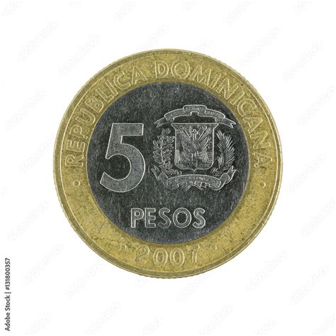 five Dominican pesos coin (2007) isolated on white background Stock ...