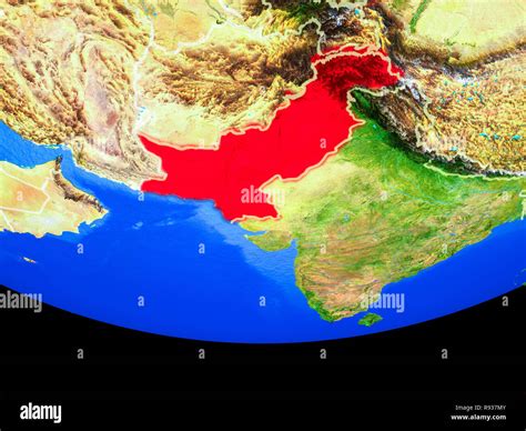 Pakistán desde el espacio sobre el modelo del planeta Tierra con las