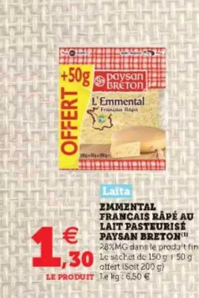 Promo Emmental Français Râpé Au Lait Pasteurisé Paysan Breton chez