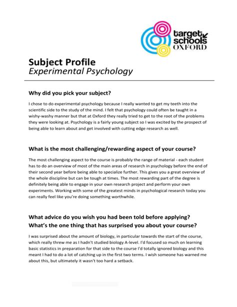 psychology subject profile target schools