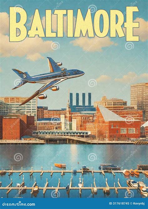 Baltimore Maryland Vintage Travel Poster Postcard Stock Illustration