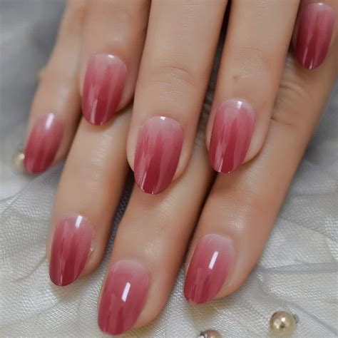 Rose Red Ombre Long Press On Nails Nude Medium Almond French Tip Gl Gel Acrylic Nails