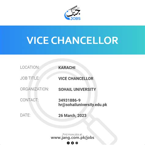 Vice Chancellor Job Sohail University Jobs In Karachi