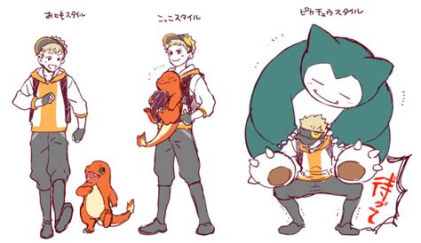 Charmander Snorlax And Male Protagonist Pokemon And 1 More Drawn By