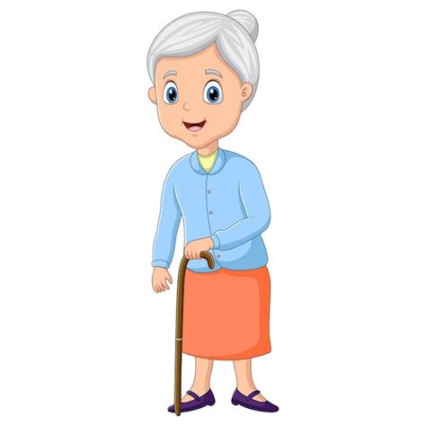 Premium Vector Cute Grandmother Cartoon Standing Bring Stick