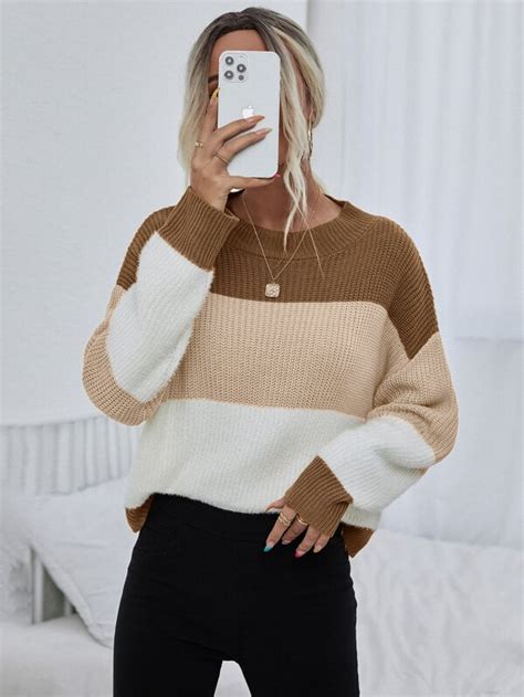 Shein Frenchy Color Block Drop Shoulder Sweater Shein Usa