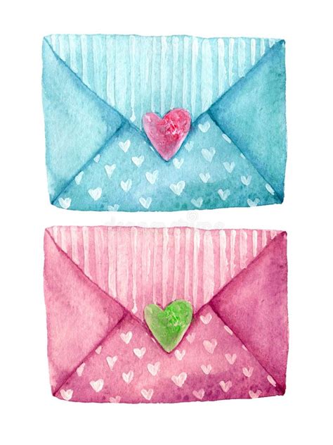 Two Watercolor Envelopes With Heart Seals Stock Illustration