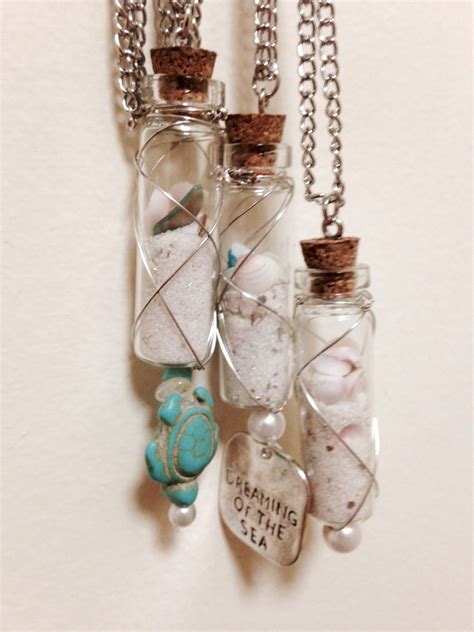 Wire Wrapped Mini Glass Bottle Necklace Filled With Sand Pink