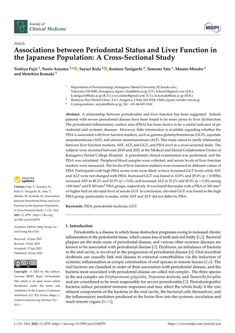 PDF Associations Between Periodontal Status And Liver Function In The