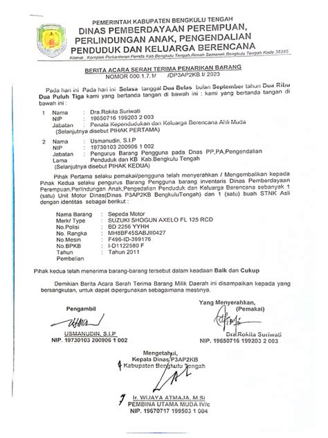 berita acara penarikan kendaraan dinas