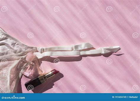 Lingerie Garter For Stockings On Pink Background Stock Image Image Of Clasps Belt