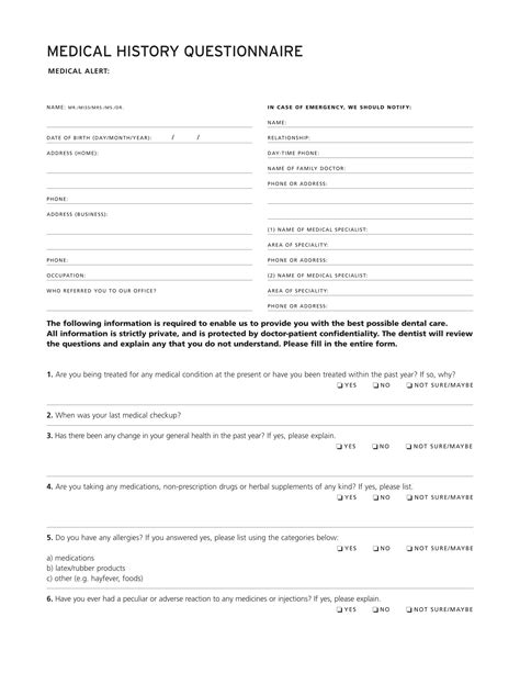 Sample Health History Form The Document Template